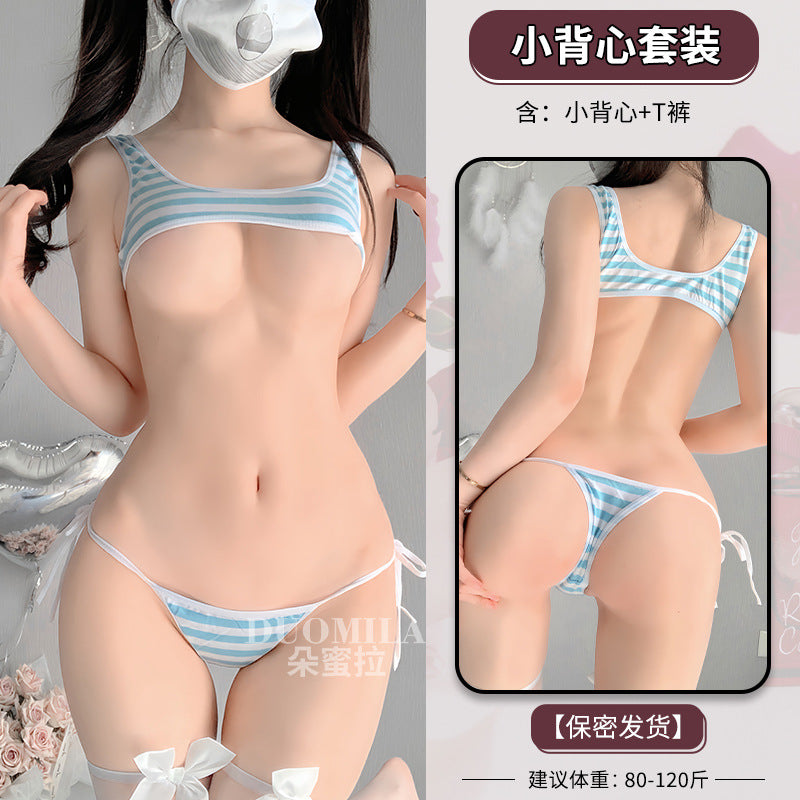 Domila fun striped small vest strapped milk leakage, low waist fat body private underwear, factory direct sales