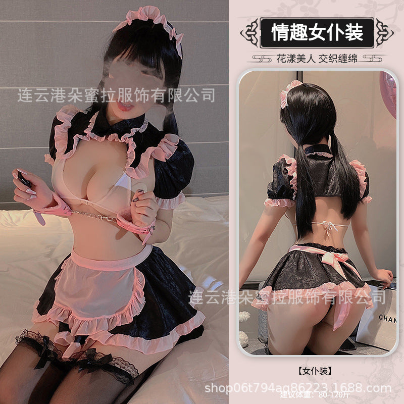 Domila lingerie semi-transparent maid maid uniform sexy chiffon transparent nightdress cute girl