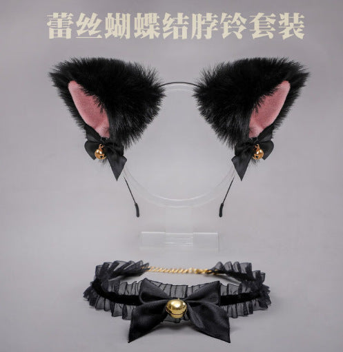 Internet celebrity sexy lace bells cat ears headband female personality non-slip pressure hair high cranial top hairpin headgear wholesale