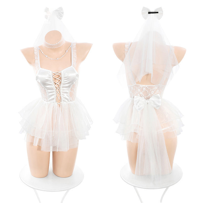 Dolly pull bead chain embellished front strap bridal suit wedding dress sexy underwear uniform sexy pajamas women F598