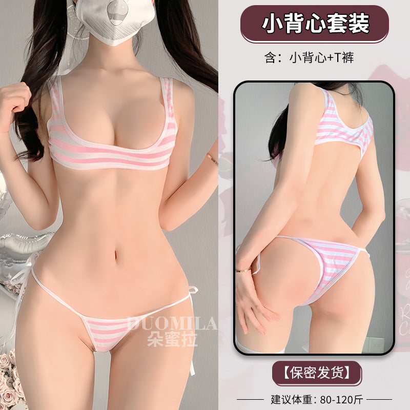 Domila fun striped small vest strapped milk leakage, low waist fat body private underwear, factory direct sales