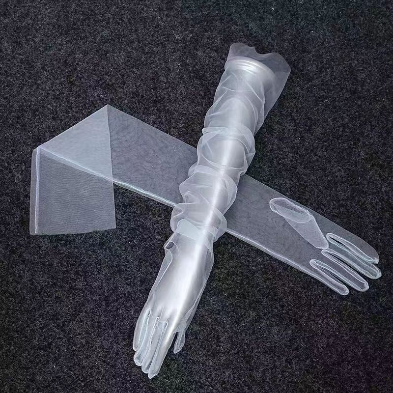 Domila's new sex fun DIY tulle plain gloves transparent sexy gloves 55cm sex fun underwear accessories