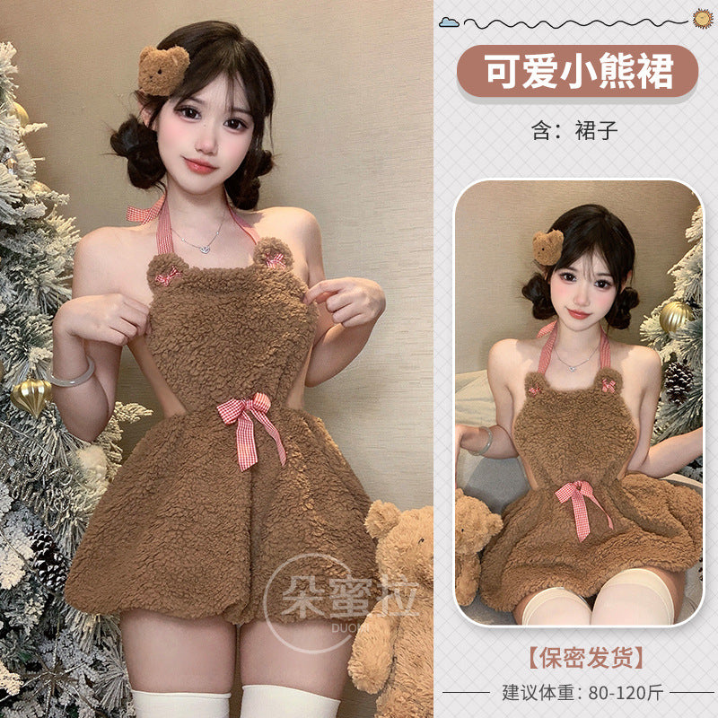 Plush backless short skirt outfit neck bear two-dimensional cute maid outfit sexy underwear female cosplay F571