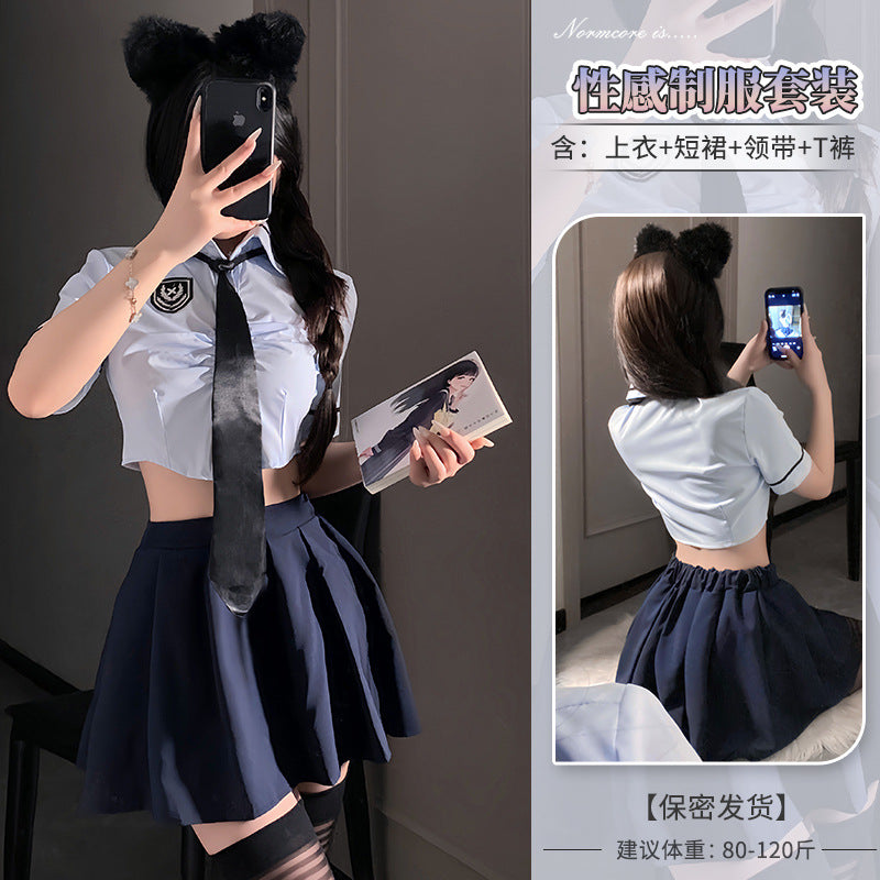 Domila sexy underwear vitality short shirt waist pleated college suit sexy pure desire uniform temptation F141
