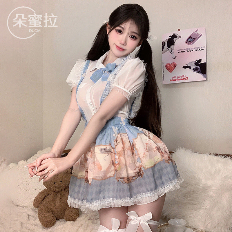 Sex lingerie sexy pure desire skirt two-dimensional Lolita print maid maid seduction see-through yarn uniform suit