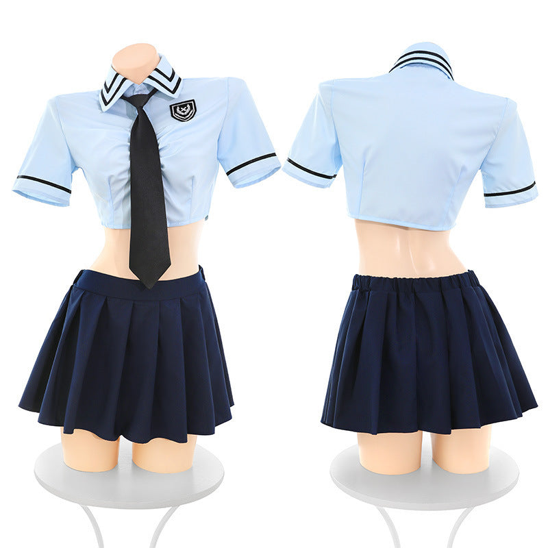 Domila sexy underwear vitality short shirt waist pleated college suit sexy pure desire uniform temptation F141