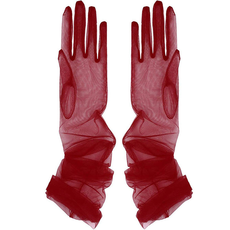 Domila's new sex fun DIY tulle plain gloves transparent sexy gloves 55cm sex fun underwear accessories