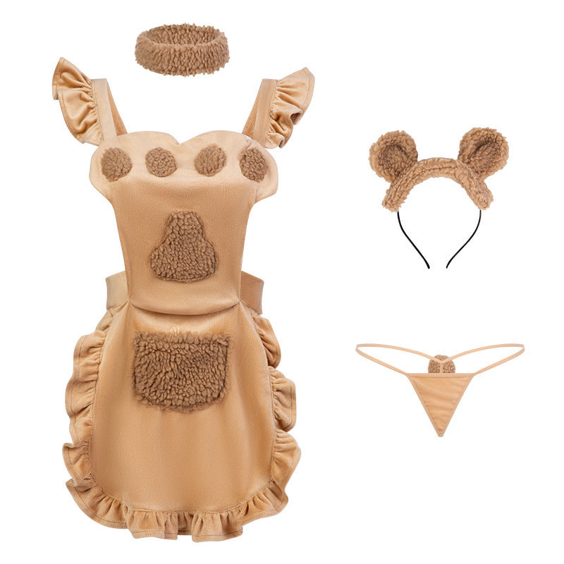 Domila sexy lingerie sexy velvet lace hollow plush bear maid maid uniform set F640