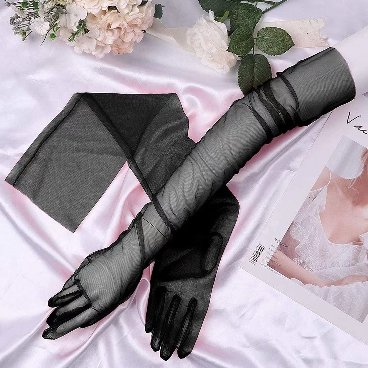Domila's new sex fun DIY tulle plain gloves transparent sexy gloves 55cm sex fun underwear accessories