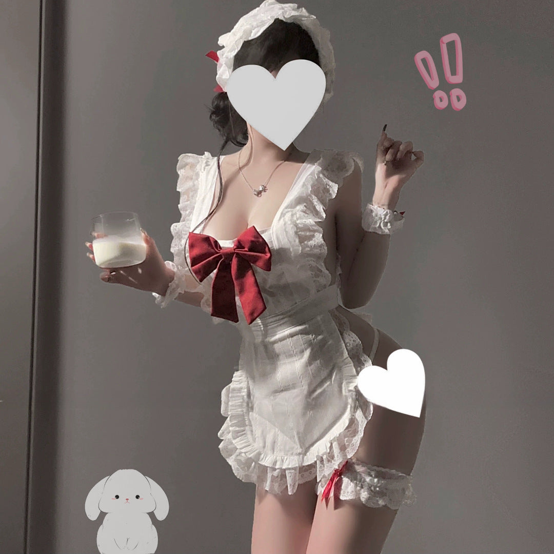 Domila Bow Pretty Maid Naked Back Apron Sexy Underwear Sexy Pure Buttocks Set F123