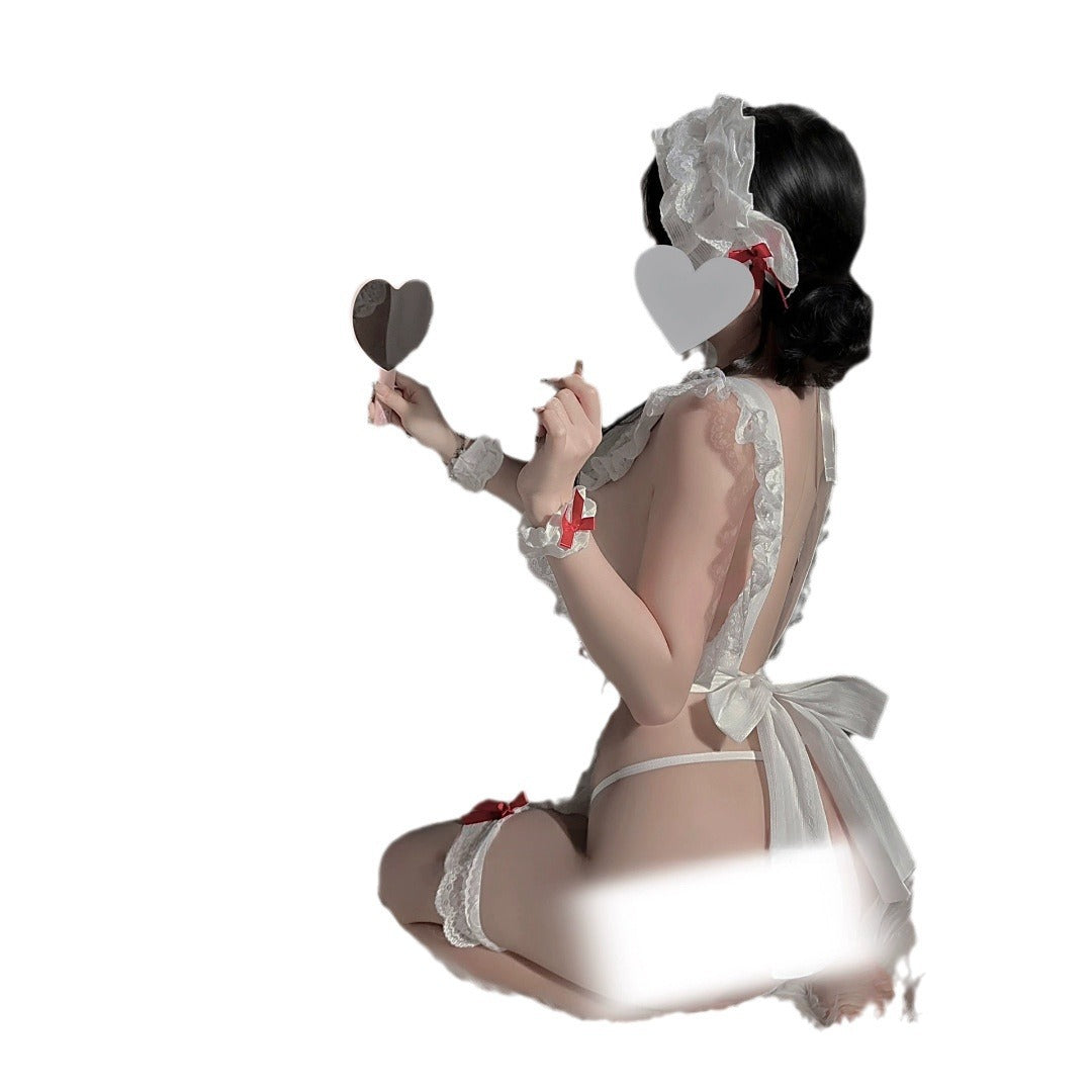 Domila Bow Pretty Maid Naked Back Apron Sexy Underwear Sexy Pure Buttocks Set F123