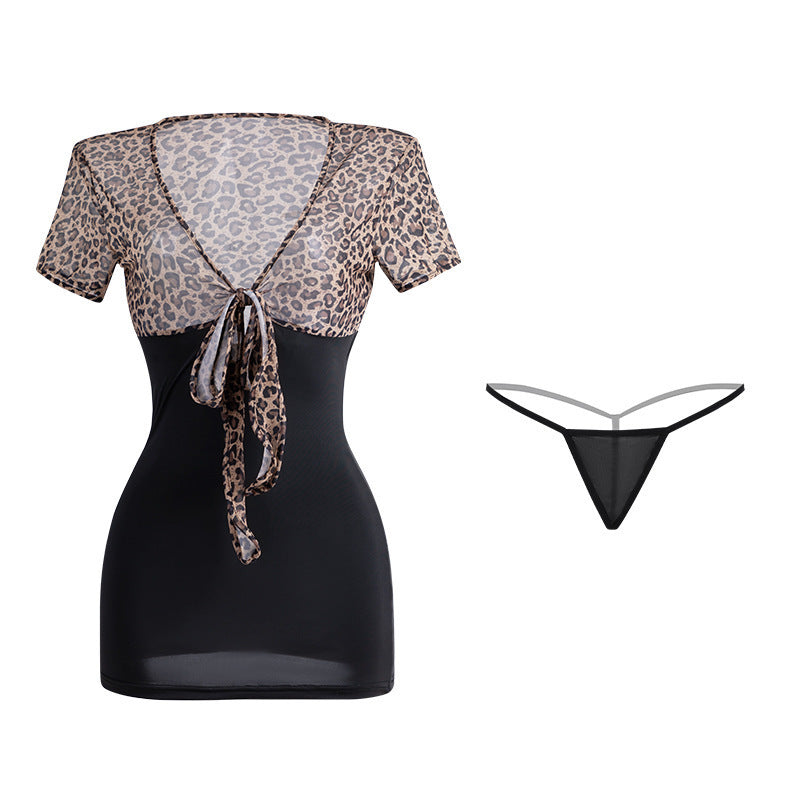 Domila Lianyungang erotic underwear sexy leopard print hip skirt pure desire temptation uniform pajamas qqny suit