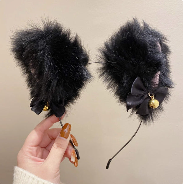 Internet celebrity sexy lace bells cat ears headband female personality non-slip pressure hair high cranial top hairpin headgear wholesale