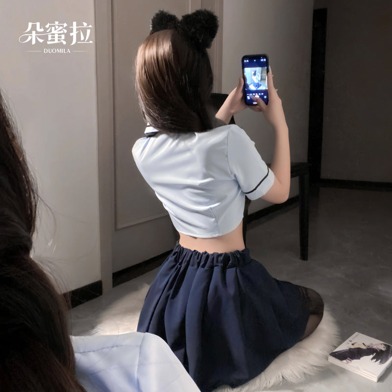 Domila sexy underwear vitality short shirt waist pleated college suit sexy pure desire uniform temptation F141