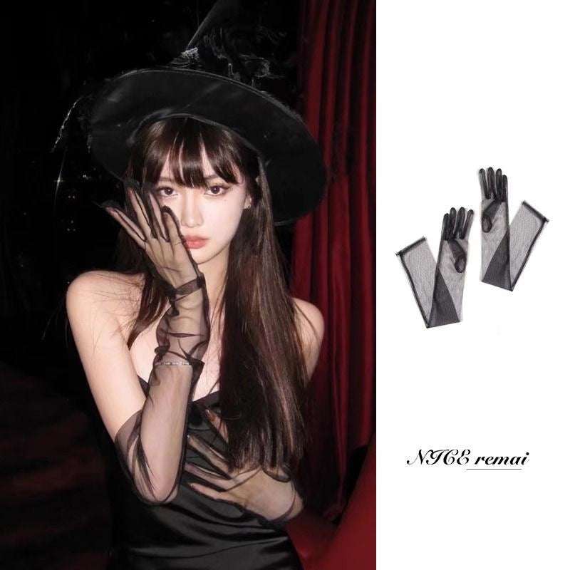 Domila's new sex fun DIY tulle plain gloves transparent sexy gloves 55cm sex fun underwear accessories