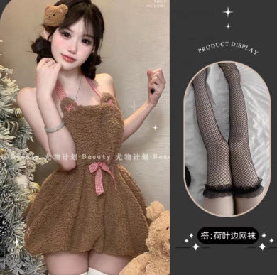 Plush backless short skirt outfit neck bear two-dimensional cute maid outfit sexy underwear female cosplay F571