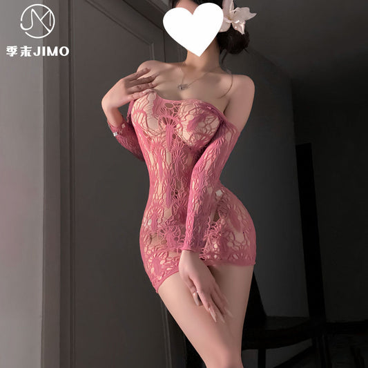 Domila "Rose Beauty" Pure Desire Naked Pink Empty Perspective Tights Hip Wrap Skirt Sexy Sex Fun Net Women