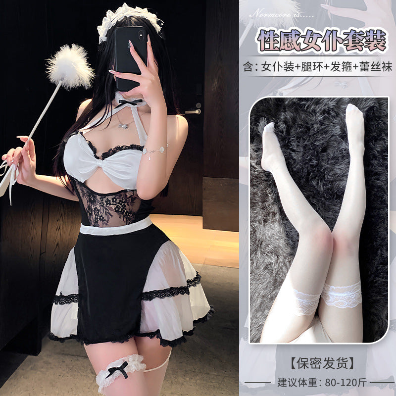 Domila sexy lingerie uniform seduction pajamas flirting hot bed free passion maid dress robe F979